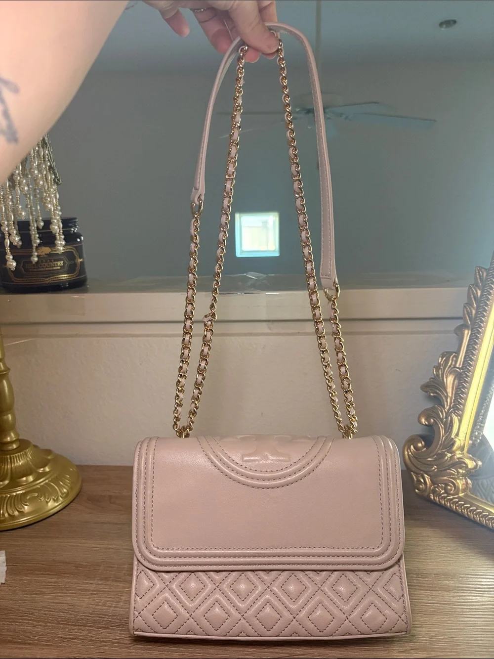 Tory Burch Quilted Shoulder Bag in Light Blush-USED AS IS
